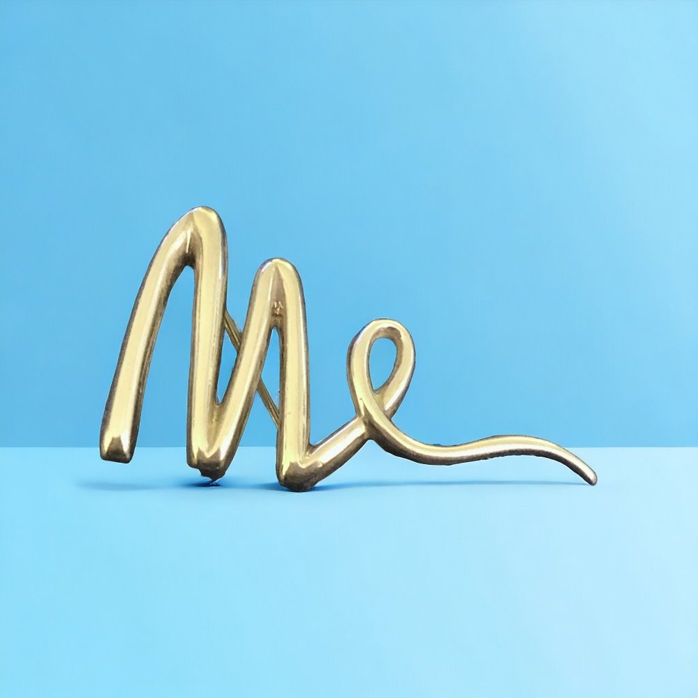 CNA Vintage Sterling Silver Fluid Puffy Cursive Me or Letter M Brooch Pin